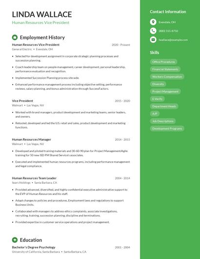 Human Resources Vice President Resume