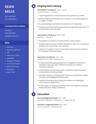 Humanities Coordinator Resume