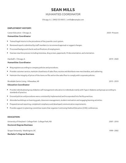 Humanities Coordinator Resume