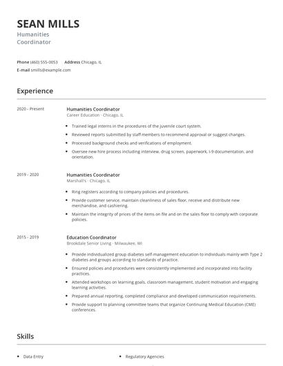 Humanities Coordinator Resume