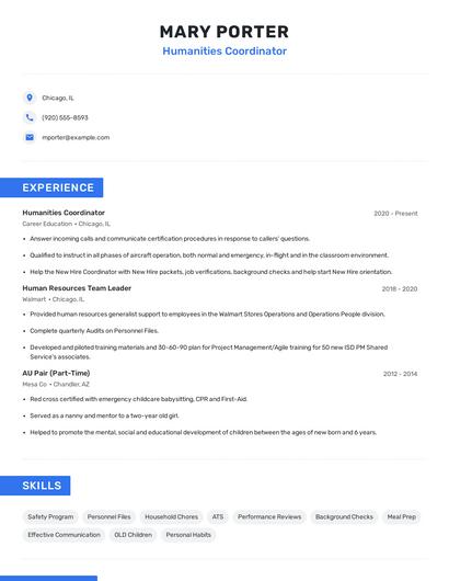 Humanities Coordinator Resume