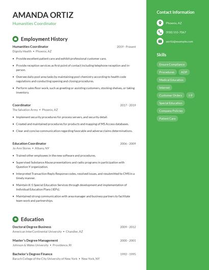 Humanities Coordinator Resume