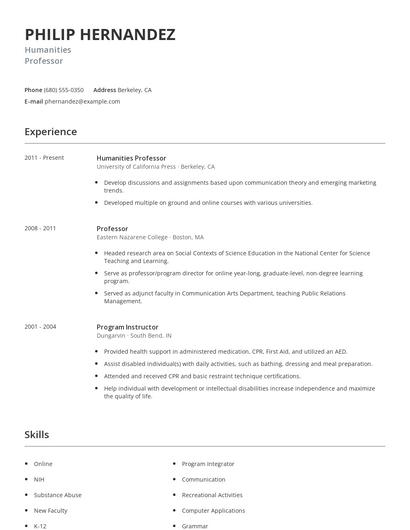Humanities Professor Resume