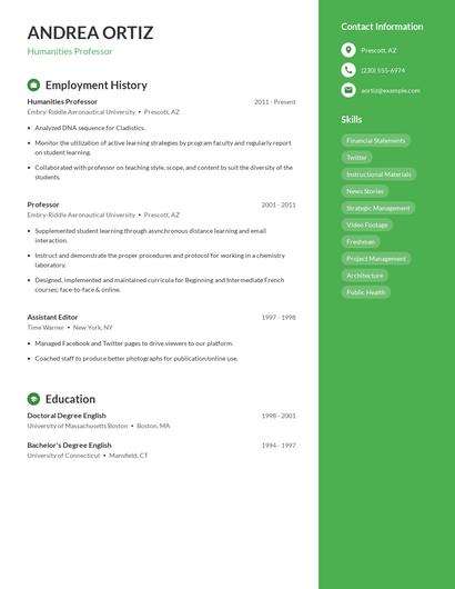 Humanities Professor Resume