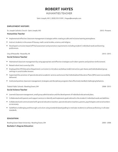 Humanities Teacher Resume
