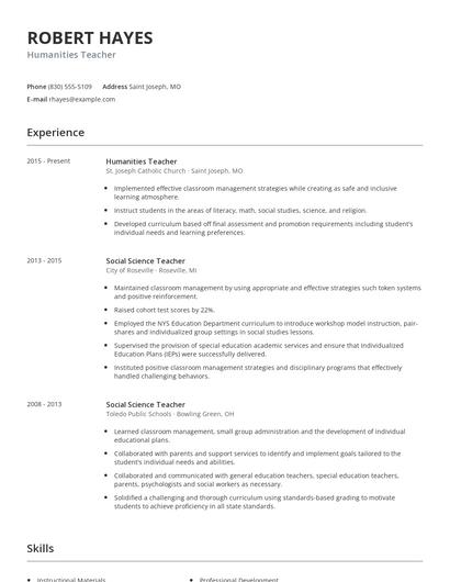 Humanities Teacher Resume