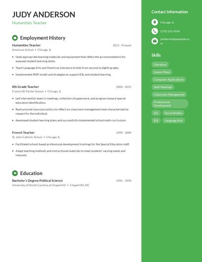Humanities Teacher Resume