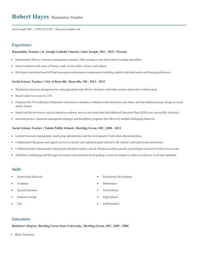 Humanities Teacher Resume