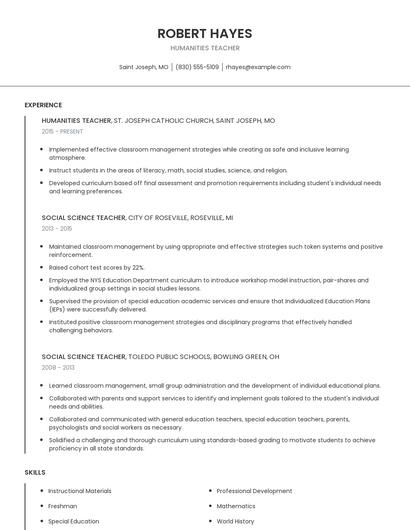Humanities Teacher Resume