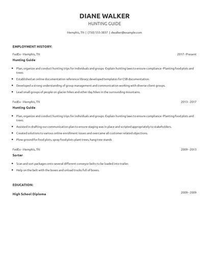 Hunting Guide Resume