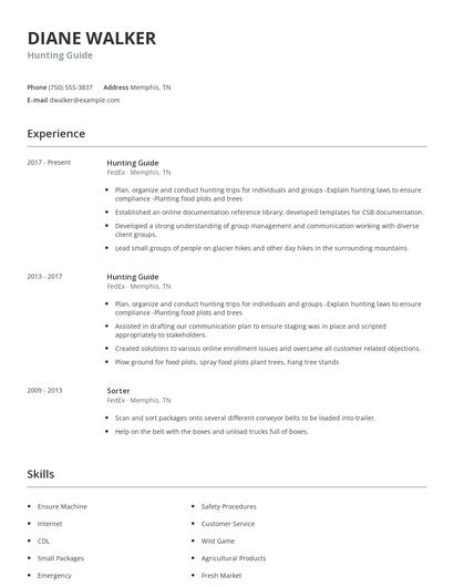 Hunting Guide Resume