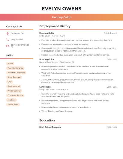 Hunting Guide Resume