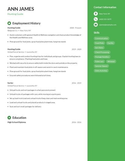 Hunting Guide Resume