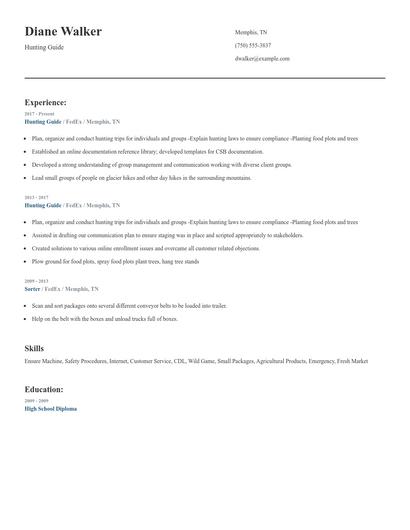 Hunting Guide Resume