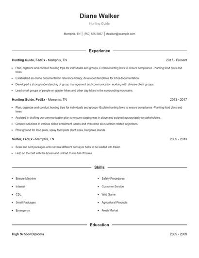 Hunting Guide Resume