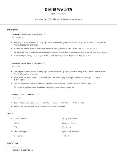 Hunting Guide Resume