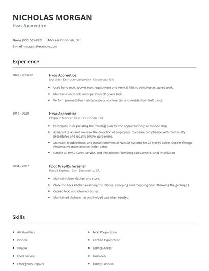Hvac Apprentice Resume