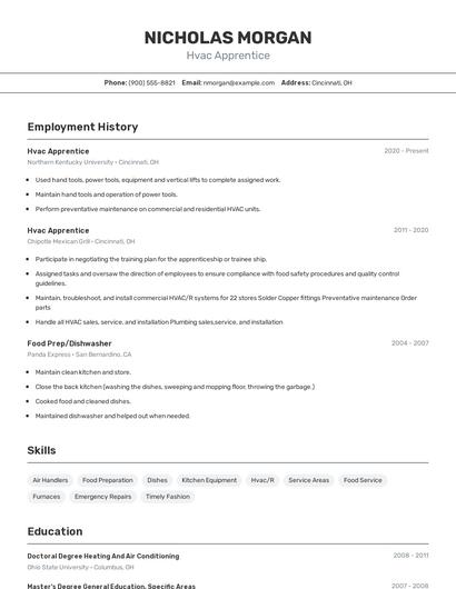 Hvac Apprentice Resume