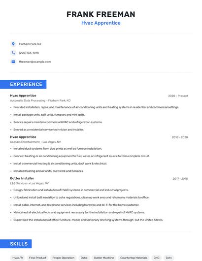 Hvac Apprentice Resume