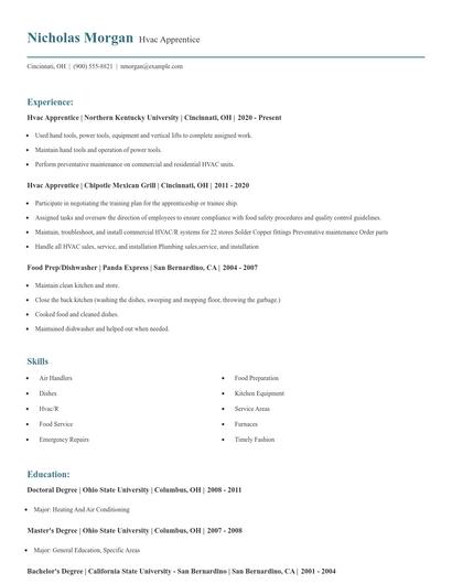 Hvac Apprentice Resume