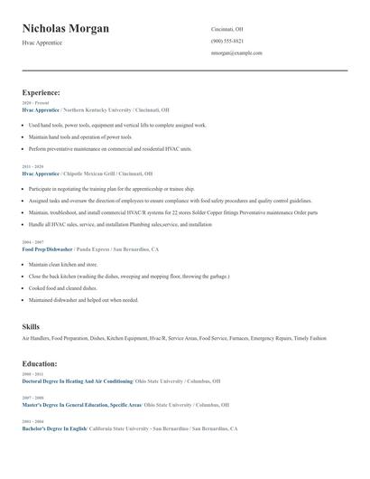 Hvac Apprentice Resume