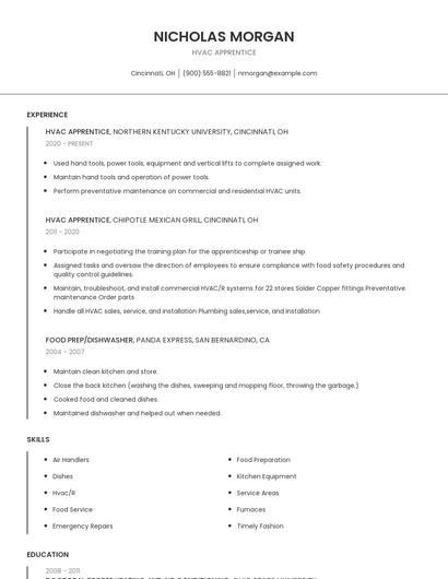 Hvac Apprentice Resume