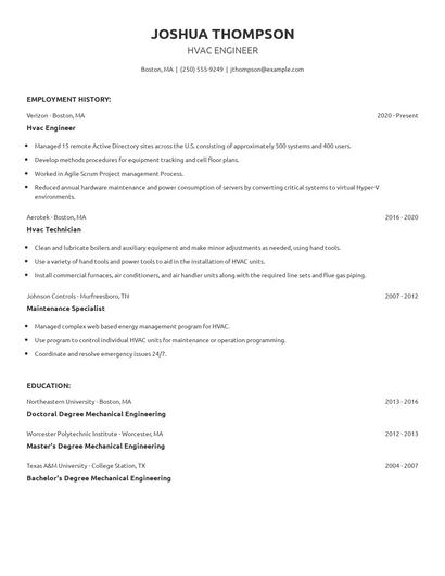 Hvac Engineer Resume