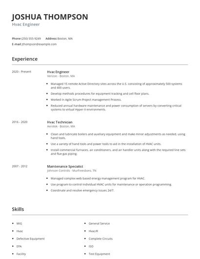 Hvac Engineer Resume