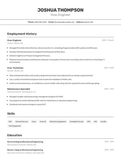 Hvac Engineer Resume