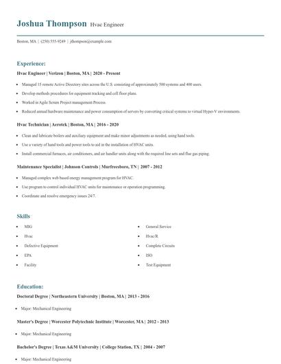 Hvac Engineer Resume