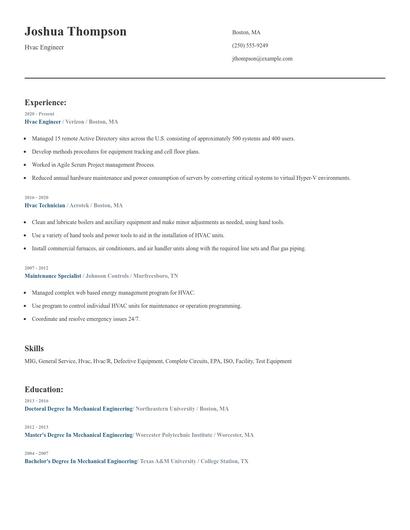 Hvac Engineer Resume