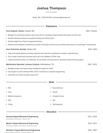 Hvac Engineer Resume