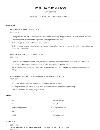 Hvac Engineer Resume