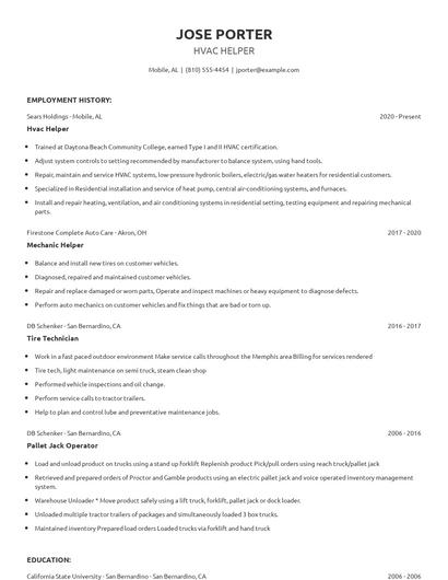Hvac Helper Resume