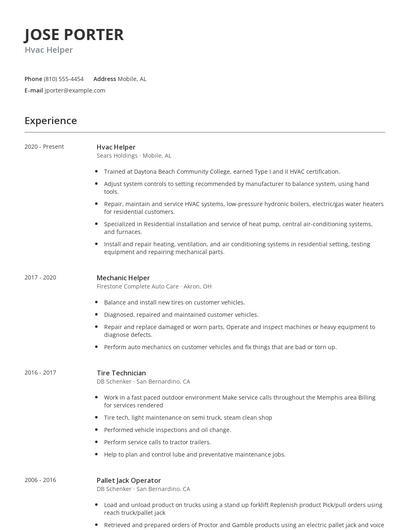 Hvac Helper Resume