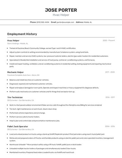 Hvac Helper Resume