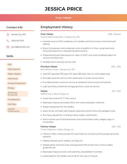 Hvac Helper Resume