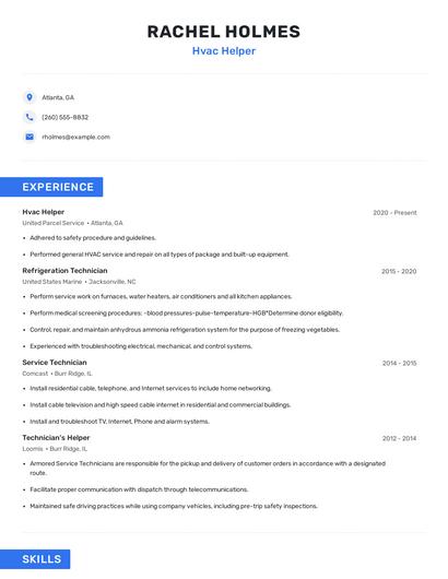 Hvac Helper Resume