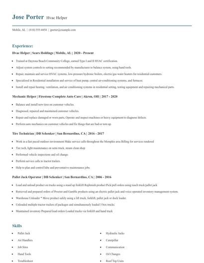 Hvac Helper Resume