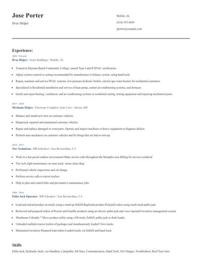 Hvac Helper Resume