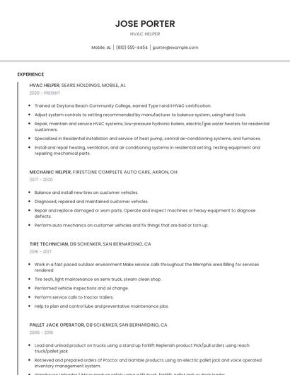 Hvac Helper Resume