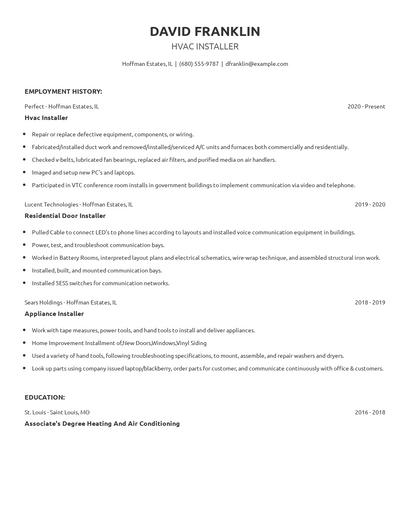 Hvac Installer Resume