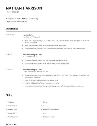 Hvac Installer Resume