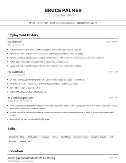 Hvac Installer Resume
