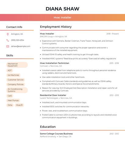Hvac Installer Resume