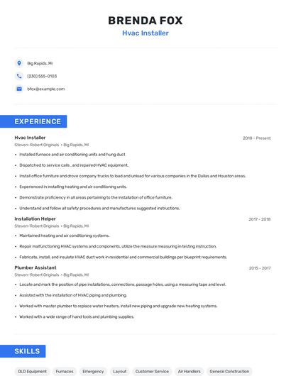Hvac Installer Resume