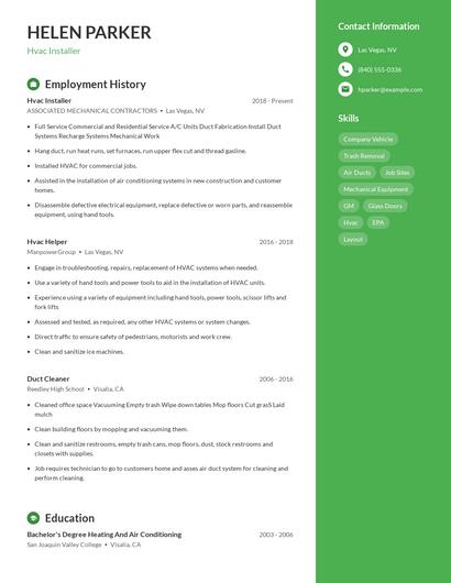Hvac Installer Resume