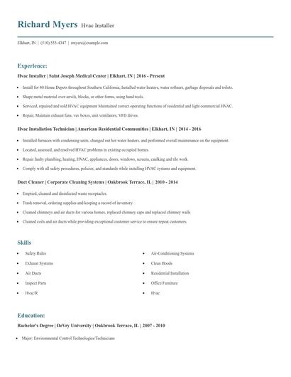 Hvac Installer Resume