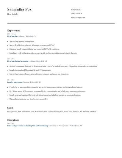 Hvac Installer Resume