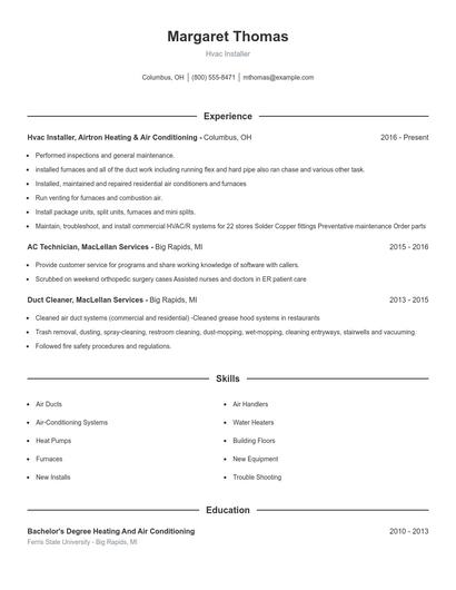 Hvac Installer Resume